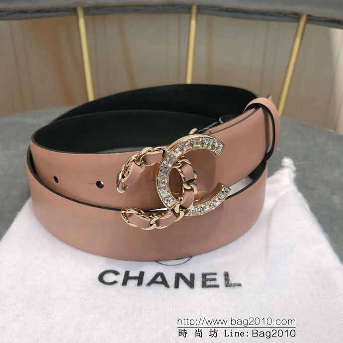 CHANEL香奈兒 18新款 淺金CC半編皮 半立體方鑽扣 zp同步光滑小牛皮 優雅皮帶  xfp1000